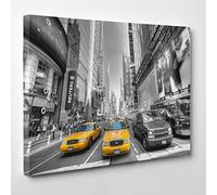 ConKrea Quadro su Tela Canvas - INTELAIATO - Pronto da Appendere - Taxi Giallo - NY New York - Bianco e Nero Fotografia Grattacieli - USA America- 50x70cm - Senza Cornice - (cod.348)