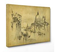 ConKrea QUADRO SU TELA CANVAS - INTELAIATO - PRONTO DA APPENDERE - Venezia Disegno Antico - Canal Grande Illustrazione - 70x100cm - Senza Cornice - (cod.1098)