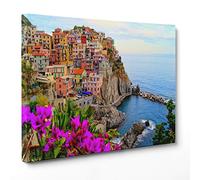 ConKrea Quadro su Tela Canvas - INTELAIATO - Pronto da Appendere - Villaggio Manarola - Cinque Terre Liguria - 70x100cm - Senza Cornice - (cod.3334)