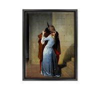 ConKrea Quadro su Tela - INTELAIATO - Pronto da Appendere - Arte - Il Bacio - The Kiss - Francesco Hayez - 30x40cm - Stile Moderno Nero - (cod.116)