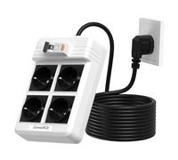 ConnecRCD Presa con interruttore di protezione FI, ciabatta RCD con 4 prese (16 A, 4000 W), con cavo di prolunga da 3 m e interruttore di protezione RCBO da 30 mA per casa/interni, colore bianco