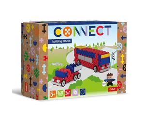Connect Trefl Set di Mattoncini 2in1, Autobus/Auto con rimorchio - 160 Pezzi: 155 Mattoncini + Personaggio 5 Mattoncini, Gioco Creativo per Adulti e Bambini dai 5 anni