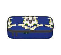 Connecticut State Flag - Astuccio per cancelleria di grande capacità, con cerniera, per ragazzi, ragazze, studenti, scuola, Nero , Taglia unica, Valigia