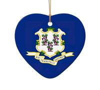 Connecticut State Flag Print Christmas Ceramic Ornaments Christmas Tree Porcelain Hanging for Home Office Decor Gifts