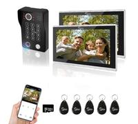 Connessione a 4 fili Videocitofono 2 pezzi, Touch Screen da 10” con cavo Sistema campanello 1080P, supporto impronte digitali, carta RFID, password, uso con TUYA APP, nero
