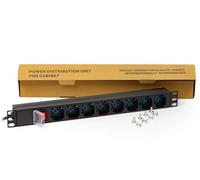 Connetto multipresa da rack 19" CO10051 con 8 prese universali e interruttore, spina ita. 16A, cavo 1,75m, metallo. Capacità 3,5KW, dimensioni 48,5x4,5x4,5 cm. Alette reversibili.
