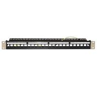 Connetto - pannello patch vuoto in metallo con barra supporto posteriore per Connettori schermati con presa a terra viti incluse