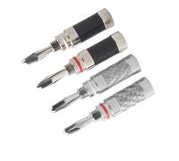 Connettore a banana Connettore elettronico a banane Jack audio Terminale for altoparlante con pressa a vite in fibra di carbonio placcato rodio(4pcs,Silver)