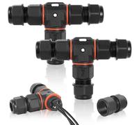 Connettore a forma T impermeabile - 2 pezzi Connettore cavo terra impermeabile 3 vie, Cavo di collegamento impermeabile Ip68 per illuminazione esterna, giardino, manifesti e elettrodomestici (nero)