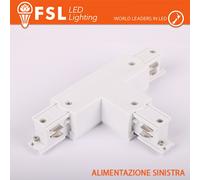 Connettore a T Sinistra Trifase Bianco per Binario FSL Illuminazione