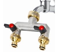 Connettore acqua a 2 vie, connettore per rubinetto, distributore per rubinetto da giardino, in ottone, connettore per tubo da 3/4", 2 adattatori da 1/2 con valvola a sfera per sistema di irrigazione