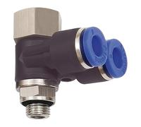 Connettore angolare a Y. » Serie blu « girevole, G/G 1/2 i./a., F. Schl.-Außen-Ø 12 mm, pressione di lavoro max. 15 bar, plastica/MS vern.