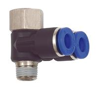 Connettore angolare a Y. » Serie blu « girevole, G/R 1/2 i./a., F. Schl.-Außen-Ø 12 mm, pressione di lavoro max. 15 bar, plastica/MS vern.