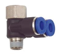 Connettore angolare a Y. » Serie blu « girevole, G/R 1/4 i./a., per Schl.-Außen-Ø 8 mm, pressione di lavoro max. 15 bar, plastica/MS vern.