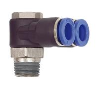 Connettore angolare a Y. » Serie blu, girevole, R 3/8 a., per tubo esterno Ø 12 mm, pressione di lavoro max. 15 bar, plastica/MS vern.