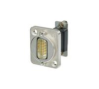Connettore da pannello D-SUB 15 poli passante, male/female, flangia D-shape, corpo in nickel