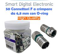 Connettore F maschio a crimpare con O-ring per cavi antenna da 6,8 mm 50pz.
