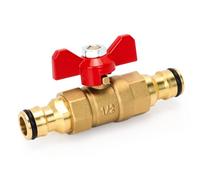 Connettore in ottone con valvola di controllo, valvola di chiusura dell'acqua a sgancio rapido in linea per unire tubo da giardino avvolgitubo e serbatoi (doppio maschio in ottone)