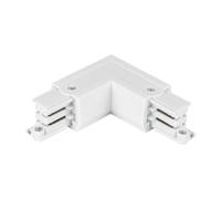 Connettore L - per binario trifase, direzione destra, colore bianco, con alimentazione, ideale per illuminazione e collegamento elettrico.