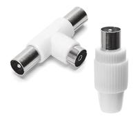 Connettore per antenna TV con 2 pin e connessioni TV, colore bianco. Ideale per sistemi televisivi, fornisce una connessione sicura ed efficace. Confezione da 2 pezzi.