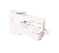 Connettore per binario LED con uscita cavo per illuminazione, colore bianco, ideale per fissare e distribuire punti luce in modo efficiente ed estetico negli spazi interni.