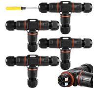 Connettore per cavi a 3 poli, impermeabile, IP68, a forma di T, impermeabile, a 3 poli, per diametro del cavo di 3 - 12 mm, scatola di derivazione impermeabile a 2 vie, per giardino, esterni (4 pezzi)