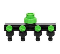 Connettore per rubinetto a 4 vie, verde e nero, in ABS e PP, 19,5 x 6 x 11 cm, con attacco rapido e attacco filettato, per irrigazione da giardino, sistema di irrigazione, irrigatore per prato