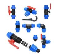 Connettore rapido for Tubi in PE da 20/25/32/40/50/63 mm, valvola a T, Gomito, Tappo terminale Diretto, Rubinetto da Giardino, valvola in plastica, divisore d'Acqua a T(Blue,32mm)