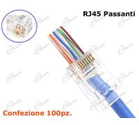 Connettore RJ45 per cavo Ethernet CAT.6 connettori passante contatti dorati x100