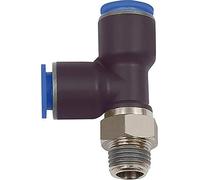 Connettori a T. » Serie blu «, forma a L, girevole, R 1/8 a., per Schl.-Außen-Ø 10 mm, pressione di lavoro max. 15 bar, plastica/MS vern.