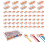 Connettori Elettrici Rapidi 60 Pezzi Morsettiere Elettriche, Compact Connettore con Leva di Comando, 2 Porte 20Pcs, 3 Porte 30Pcs, 5 Porte 10Pcs, Usato per Filo Solido, Incagliato e Flessibile