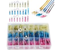 Connettori per fili e cavi, terminali termorestringenti a crimpare con rapporto 3:1 per AWG 22-16, 16-14, 12-10, rosso, blu, giallo per giunzioni a forcella ad anello, kit di connettori elettrici