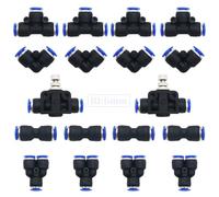 Connettori Pneumatici, CESFONJER 18 pcs Raccordi Rapidi da Pneumatico Kit, per tubo PU/PE/nylon da 6 mm (Y + T + L + I tipo + controllo Valvola a farfalla