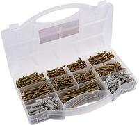 Connex Assortimento di viti e tasselli universali, 580 pezzi, a testa svasata, filettatura completa zincata, set di viti con tasselli, scatola di assortimento, DP8500133