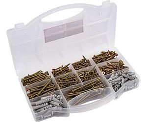 Connex Assortimento di viti e tasselli universali, 580 pezzi, a testa svasata, filettatura completa zincata, set di viti con tasselli, scatola di assortimento, DP8500133
