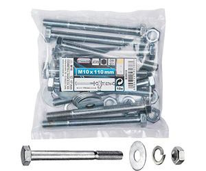 Connex B30019 - Set di viti esagonali, con dado, rondella elastica e rondella per carrozzeria, 10 pezzi, 10 x 110 mm, zincato