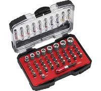 Connex Set di punte e chiavi a bussola, 56 pezzi, scatola in plastica resistente, 1/4", con mini cricchetto e portapunte magnetico, per montaggio e avvitamento, set di bussole, set di punte