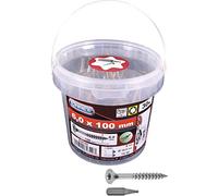 Connex Viti universali, 6,0 x 100 mm, set da 30 pezzi, testa svasata, attacco TX, filettatura parziale, in acciaio inox, incl. set di viti, secchio per viti, B30140