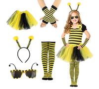 Connextion Costume da ape da ragazza, costume da ape Maia, costume da carnevale da donna, fascia in tulle, calzini a righe, guanti lunghi, occhiali da api, travestimento da donna