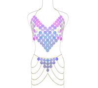 Connie Cloris Catene per il corpo sexy da donna, due pezzi, con paillettes, bikini, spiaggia, club, gioielli per il corpo, One Size, Metallo non prezioso, Nessuna pietra preziosa