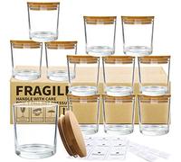 CONNOO Confezione da 12 barattoli per candele in vetro trasparente con coperchio in bambù per realizzare candele, barattoli vuoti di grandi dimensioni con coperchi in legno, contenitori per candele