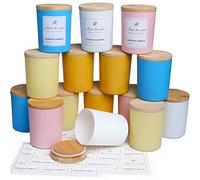 CONNOO Confezione da 15 barattoli natalizi in vetro con coperchio in bambù per realizzare candele, barattoli vuoti da 200 ml con coperchi in legno, contenitori per candele puliti, lavabili in