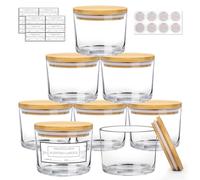 CONNOO Confezione da 8 barattoli per candele in vetro trasparente da 350 ml, con coperchio ermetico in bambù, etichette adesive per realizzare candele vuote, lavabili in lavastoviglie