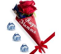 Cono Auguri Mamma 27cm + Rosa Eterna Rossa Finta + 37,5g Baci Perugina