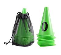 Cono da allenamento per calcio, 10 pezzi 23 cm resistente all'usura a disagio deformare Cono da allenamento per calcio verde Numero 0-9 Barriere da calcio Marcatori a cono per