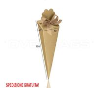 CONO SCATOLA BOMBONIERA CONFETTI RISO MATRIMONIO REGALO SETA ARGENTO E ORO