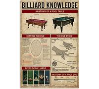 Conoscenza del biliardo Targhe in metallo in metallo Spiegazione della stecca da biliardo vintage Poster infografici Collezione di amanti della piscina Targa Club Bar Cafe Decorazione della parete di