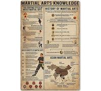 Conoscenza delle arti marziali Targhe in metallo in metallo Infografica sulle arti marziali Poster da lettura Guida alla raccolta per gli amanti delle arti marziali Targhe Sala per arti marziali Dec