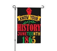 Conosci la tua storia Bandiera da giardino Juneteenth Bandierine bifacciali piccole per cortile adatte per esterni o decorazioni da giardino, patio, cortile, 18x12 pollici