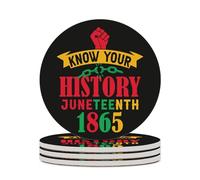 Conosci la tua storia Juneteenth Confezione da 4 sottobicchieri rotondi in ceramica assorbenti per bevande e tavoli, 10,4 cm